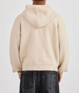 Sweat à capuche zippé en maille beige oversize pour homme, couleur unie, anti-boulochage, coupe classique, idéal pour l'automne - Product Image 6