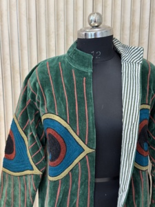 Green Velvet Embroidered Blazer With Peacock <b>Pattern</b> Full Sleeve Turn-down Collar Autumn Women's <b>Jacket</b> - Product Image 3