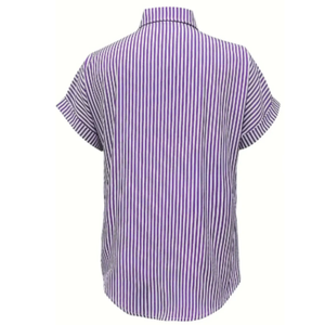 Chemisier rayé en popeline pour femme, coupe classique, col montant, manches kimono, respirant, mode estivale, avec poche poitrine - Product Image 2