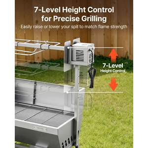 Kit de rôtissoire électrique en acier inoxydable à 4 niveaux de hauteur, avec déflecteur de 46 pouces, capacité de 132 lb, roues, pour barbecue extérieur, camping, porc, agneau - Product Image 4