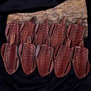 Lote de 5 cuchillos nórdicos Skinner de acero de Damasco, hoja fija, mango de madera, espiga completa, para camping y caza, con funda de cuero OEM - Product Image 6