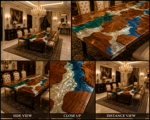 Custom <b>Resin</b> River Dining <b>Table</b>, Solid Wood <b>Epoxy</b> <b>Table</b>, Modern Luxury Dining Furniture, Statement Piece - Product Image 5