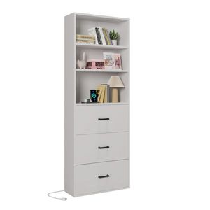 Triamine White Display Cabinet 60*23.5*180cm FCH 3 Layers with 2 USB 2 Plugs US Standard 3 Drawers Bookcase - Product Image 2