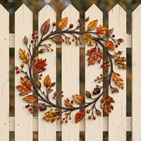 Magnifique couronne d'automne en métal ornée de feuilles de chêne, d'acorns et de baies, décoration murale ou de clôture idéale pour la récolte de Thanksgiving
