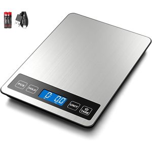22lb <b>Digital</b> Kitchen <b>Scale</b> 1g/0.1oz Rechargeable Power Tempered Glass Stainless Steel 7 Units & Tare PCS for Food Measurement - Product Image 1