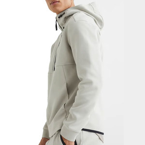 Sweat-shirt en molleton à capuche gris clair pour homme, coupe classique, couleur unie, décontracté, tricoté, coupe-vent avec poches, maintenant en vente - Product Image 4