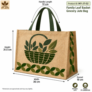 Sac de courses en jute naturel laminé PP 36 x 31,5 x 19 cm avec poignées en ruban de coton de 51 cm, logo personnalisé, vente en gros pour supermarchés - Product Image 6