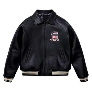 Blouson Bomber d'Hiver Imperméable en Cuir Rouge pour Homme Avirex, Style Urbain, avec Patch Brodé, Col Montant et Fermeture Éclair sur le Devant - Product Image 6