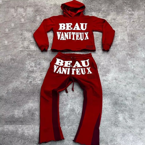 Ensemble de survêtement personnalisé imprimé avec pantalon évasé, sweat à capuche oversize en coton épais et joggers évasés pour femme - Product Image 4