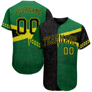 Camiseta de Béisbol Sublimada Personalizada Verde Negro Amarillo Nombre del Equipo 00 Manga Corta Unisex Absorbe la Humedad Todas las Temporadas - Product Image 1