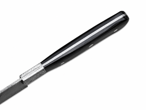 Cuchillo de cocina de acero de Damasco con hoja de punta caída y filo recto, mango de cuerno negro con bolster de Damasco y pasador de mosaico, 12 pulgadas - Product Image 3