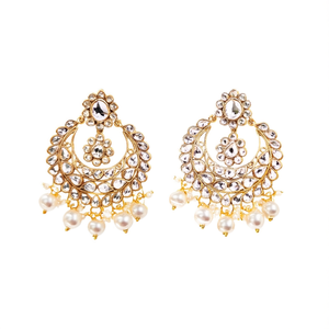 American Diamond Studded Gold Plated Titanium Chandbali Earrings - Product Image 2