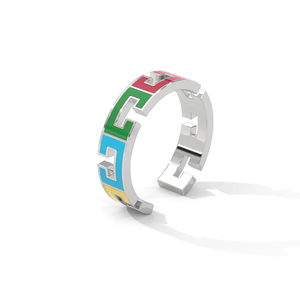 Bague Danta Gems Spectrum Enamel Colour Burst, plaqué or blanc rose 18 carats, argent sterling, peinte à la main, multicolores vibrants - Product Image 1