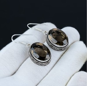 Wholesale Natural Smoky Quartz <b>Earrings</b> 925 Sterling <b>Silver</b> Handmade Smoky Quartz Drop <b>Dangle</b> <b>Earrings</b> - Product Image 4