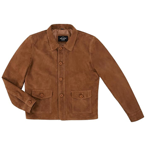 <b>Men</b>’s Genuine Goat Suede Leather <b>Jacket</b> Tan Button Front <b>Utility</b> Workwear <b>Jacket</b> Classic Collar Box Pocket Casual Coat Wholesale - Product Image 4