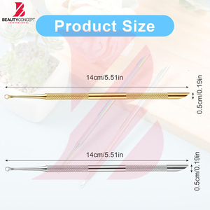 Outil professionnel de qualité supérieure pour éliminer les points noirs, en or et argent, double extrémité, pousse-cuticules pour usage en salon - Product Image 2
