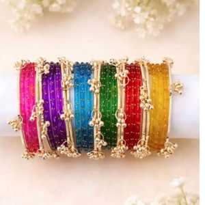 STAR IMPEX 2026 Trendy Multi Color Glass Churi Churiyan Golden Kashmiri Jhumki Shining Ghungroo <b>Bangles</b> Wedding Party Wear EID - Product Image 2