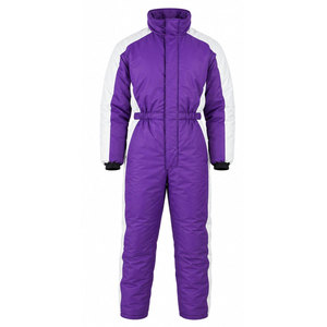 Combinaison de neige pour femme, coupe longue, coupe-vent, sportive, col montant, avec cordon de serrage, color block violet et blanc - Product Image 2