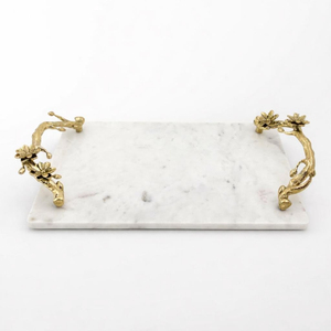 Plateau de service classique en marbre avec poignée en laiton doré, accessoire décoratif pour la maison, les mariages et les hôtels, plateaux en laiton et en marbre - Product Image 3