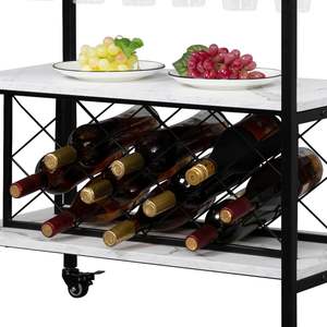 HODELY Carrito de vino de madera de hierro móvil, reposabrazos doble de dos capas, tablero móvil de mármol de imitación de diamante, juego de servicio de 1,5mm, bebidas - Product Image 2