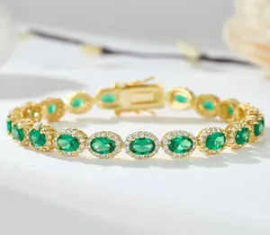 Bracelet tennis ovale vert en moissanite, argent sterling 925 plaqué or, halo de luxe, classique pour femme, bijoux 12g - Product Image 3