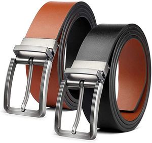 Ceinture Formelle en Cuir Véritable Noir Uni en Peau de Vache avec Boucle à Ardillon Rectangulaire Argentée Style Business pour Homme - Product Image 3