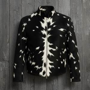 Veste en cuir de vachette pour homme, style motard, imprimé animal, col rabattu, fermeture éclair, coupe classique, pour l'automne - Product Image 1