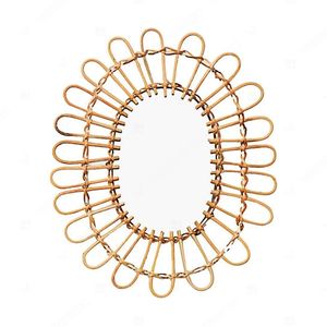 Espejo de pared de bambú y ratán con diseño de pétalos de flores para decoración de sala de estar - Product Image 5