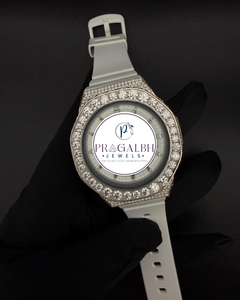 Luxury Diamond <b>Watch</b> <b>Iced</b> <b>Out</b> Pavé Moissanite Bezel Stainless Steel White Rubber Strap Unisex <b>Watch</b> - Product Image 4