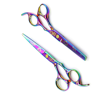 Ensemble de ciseaux de coiffure professionnels, finition arc-en-ciel, acier inoxydable, ciseaux de barbier pour salon et usage domestique - Product Image 1
