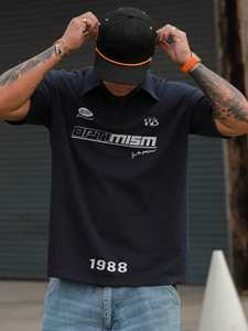 Polo à manches courtes pour homme avec imprimé lettres, bleu marine, été - Product Image 6