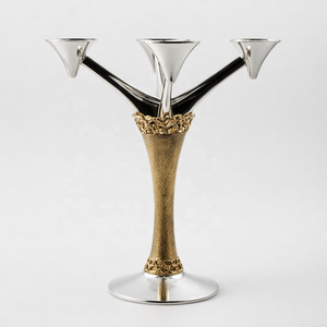 Luxury Handmade Metal Candle Holder White Gold Finish Elegant <b>Table</b> <b>Centrepiece</b> for Home Decor Wedding <b>Dining</b> and Festive - Product Image 1