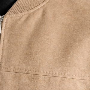 <b>Men's</b> <b>Suede</b> Bomber <b>Jacket</b> Stand Collar Zipper Closure Casual Autumn Wear Regular Fit Solid Color Long Sleeve <b>Jackets</b> for Sale - Product Image 6