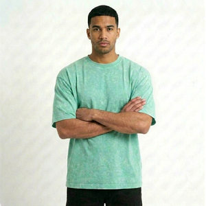 T-shirt en jersey de coton à manches courtes et col rond pour homme, coupe ample, couleur vert menthe unie, longueur normale, style décontracté - Product Image 4