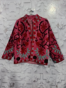 Abrigo de Mujer con Bordado Floral Rosa, Chaqueta de Tela Suave, Ropa Exterior Informal - Product Image 1