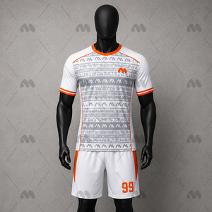 Uniforme Deportivo Personalizado 100% Poliéster, Jersey de Fútbol con Estampado, Manga Corta, Equipación de Entrenamiento, Blanco con Franjas Naranjas - Product Image 1