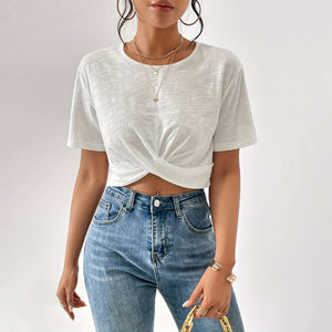 Camiseta Corta Informal de Algodón para Mujer, Venta al por Mayor, Camiseta de Manga Corta para Mujer, Ropa de Calle de Verano, Corte Ajustado, Logotipo Personalizado - Product Image 1