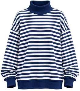 Sweat-shirt à col roulé uni pour femme, épaules tombantes, manches longues, pull décontracté d'hiver, 100% coton, logo sur le devant - Product Image 3