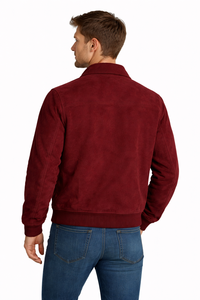 Blouson Bomber Homme Personnalisé en Daim Bordeaux Fait Main en Cuir Véritable Hiver Respirant Fermeture Éclair Vêtement d'extérieur Rouge Foncé Vibrant - Product Image 4