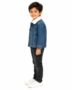 Boys <b>Denim</b> <b>Jacket</b> with <b>Sherpa</b> Collar Blue Winter <b>Jacket</b> Kids Full Button Front Jean <b>Jacket</b> Warm Fleece <b>Lined</b> Outerwear - Product Image 2