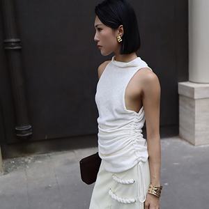 Camisa Larga sin Mangas para Mujer, Sexy, Estructurada, Cuello Tipo Capucha, Elástica en 4 Direcciones, Transpirable, Antiarrugas, Mezcla de Poliéster y Algodón - Product Image 3