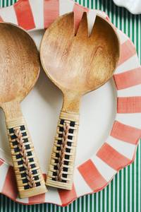 Cuchara de madera para ensalada y postre con mango de ratán para restaurante, bodas, uso doméstico, vajilla, cubertería - Product Image 2