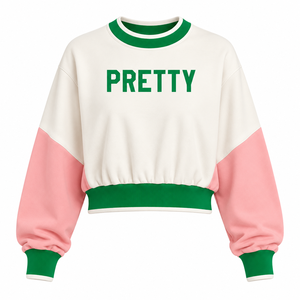 Wholesale Greek Alpha | Kapa | Alpha | Sorority <b>Clothing</b> <b>Women</b>’s Embroidered Color Block Crop Sweatshirt Top - Product Image 5