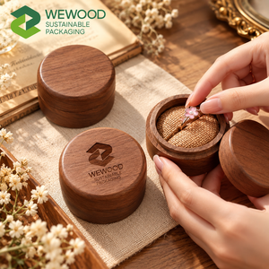 Wooden <b>Jewelry</b> <b>Box</b> with Custom Logo, Round Wooden Ring Storage <b>Box</b>, OEM ODM Manufacturer - Product Image 1
