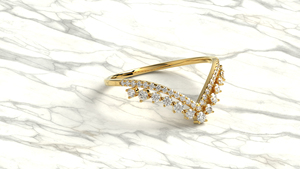 Bague de mariage et de fiançailles vintage plaquée or 18K 14K, en forme de V, incurvée, avec diamant de laboratoire taille brillant rond et pavé - Product Image 3