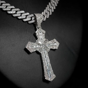 Iced Out 925 Sterling Silver Luxury VVS Moissanite Diamond Cuban <b>Chain</b> <b>Cross</b> Pendant Hip Hop Bling <b>Chain</b> Pendant For Unisex Wear - Product Image 6