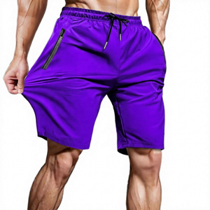 Men's Solid Blue Quick Dry Drawstring <b>Shorts</b> With <b>Zipper</b> Pockets Casual Fitness Running Wear - Product Image 4