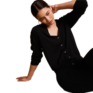 Cárdigan de Punto Negro para Mujer, de Alta Calidad, Cuello en V, Manga Larga, Botones al Frente, Color Sólido, Estilo Minimalista, para Todas las Temporadas - Product Image 2