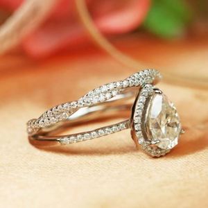 Vintage Halo Engagement Bridal Wedding <b>Set</b> 1.75 Carat Pear Cut Moissanite Antique Luxury <b>Sterling</b> <b>Silver</b> Plated <b>Ring</b> - Product Image 4
