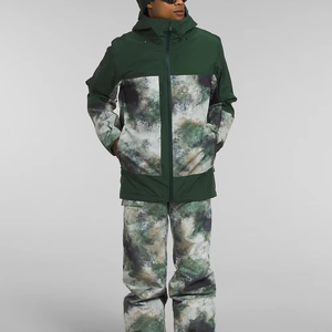 <b>Men's</b> Hooded Puffer <b>Jacket</b> Waterproof Printed Winter Outdoor Wear <b>Long</b> Sleeve Sporty Style Green Camouflage Pattern Zipper - Product Image 2